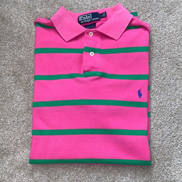 Polo By Ralph Lauren Pink with Green Stripes Men’s Polo - Picture 1 of 2